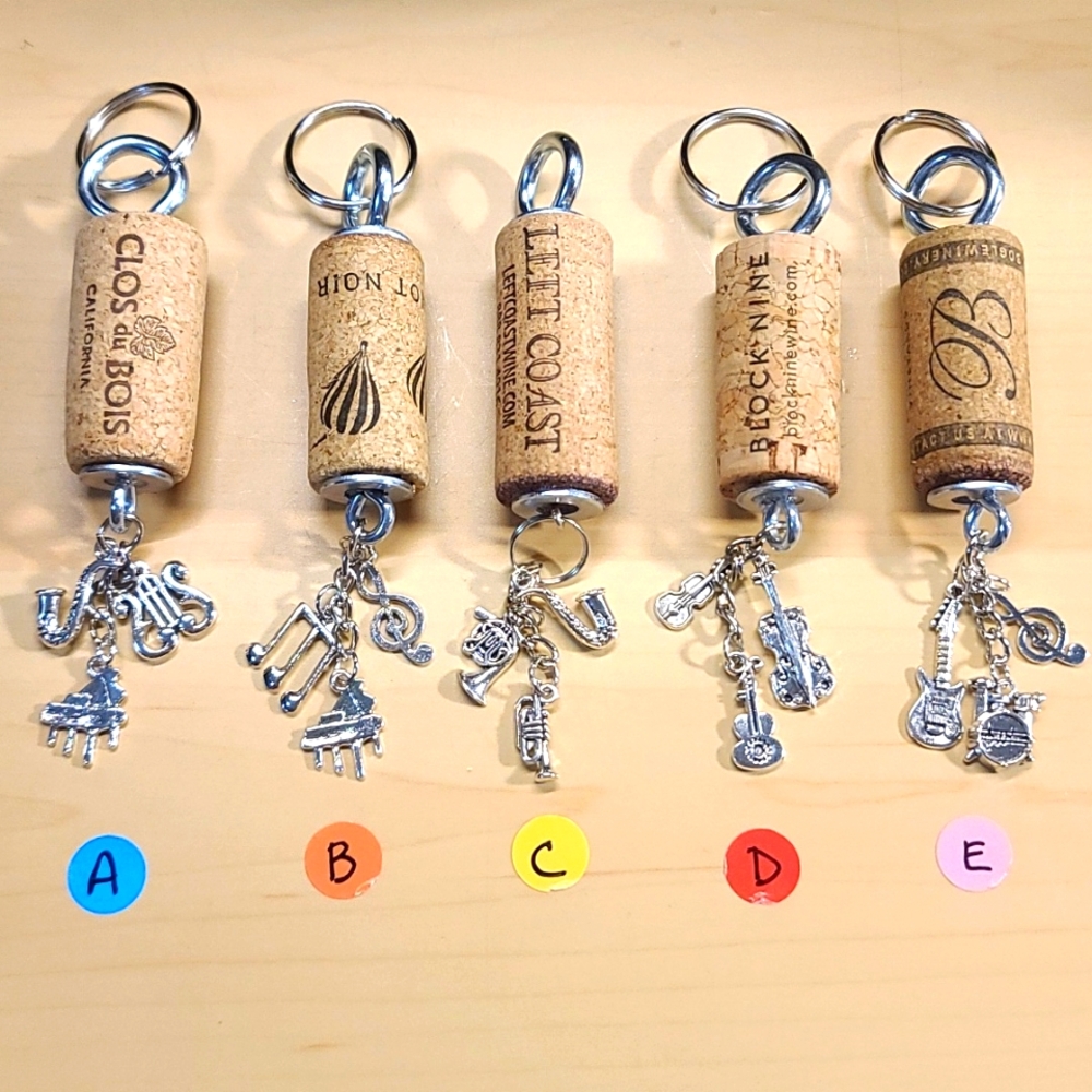 Music 2 for 1 price - Upcycled Wine Cork - Key Chain - Purse Charm - Pick  2.